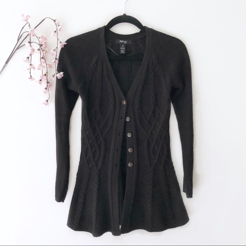 Style & Co Black Cable Knit Button Up Cardigan